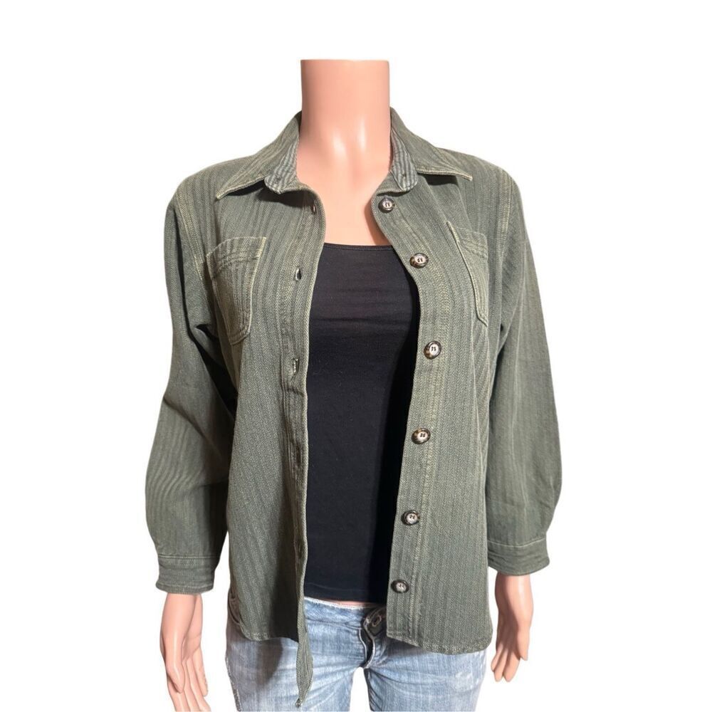 Pulp long sleeve button-up barn green short shirt jacket S